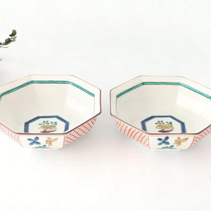 Kutani Bitoen Octagonal Bowl Flower Pattern | Serving Bowl Kutani Ware