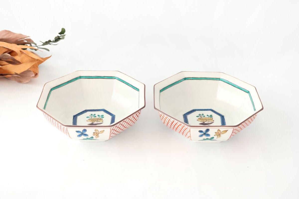 Kutani Bitoen Octagonal Bowl Flower Pattern | Serving Bowl Kutani Ware