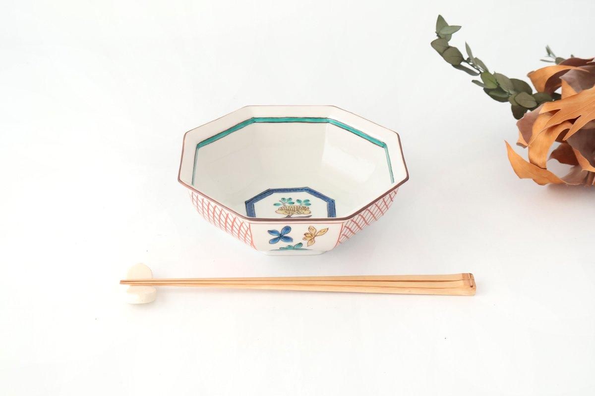 Kutani Bitoen Octagonal Bowl Flower Pattern | Serving Bowl Kutani Ware