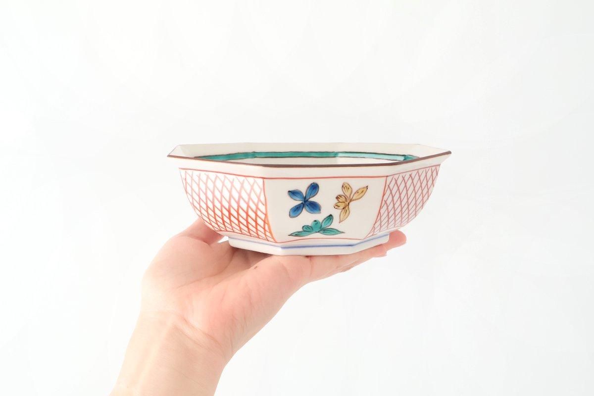 Kutani Bitoen Octagonal Bowl Flower Pattern | Serving Bowl Kutani Ware