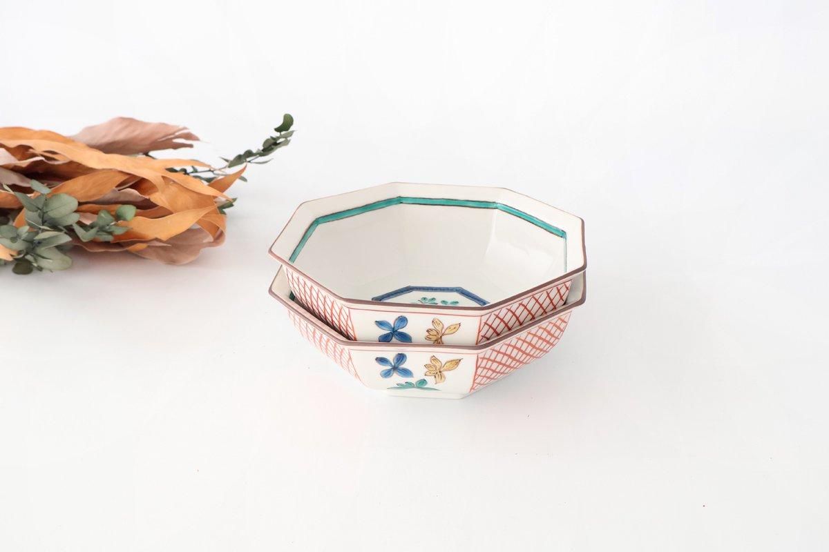 Kutani Bitoen Octagonal Bowl Flower Pattern | Serving Bowl Kutani Ware