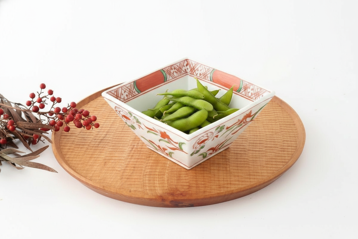 Small Square Bowl Red Flower | Kobachi Bowl Arita Ware