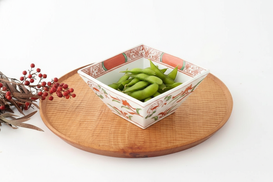 Small Square Bowl Red Flower | Kobachi Bowl Arita Ware