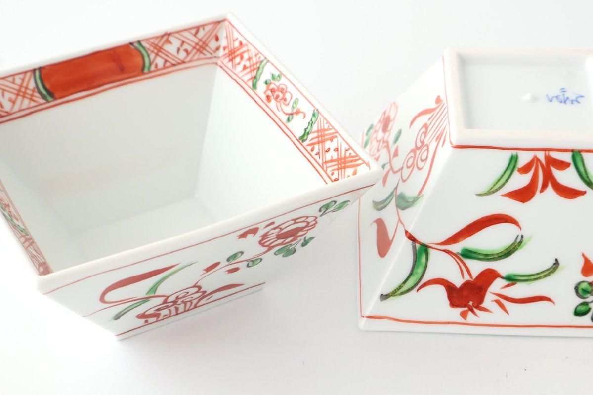 Small Square Bowl Red Flower | Kobachi Bowl Arita Ware