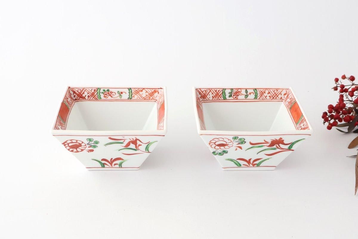 Small Square Bowl Red Flower | Kobachi Bowl Arita Ware