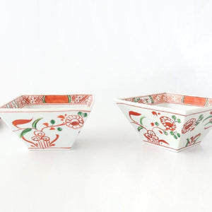 Small Square Bowl Red Flower | Kobachi Bowl Arita Ware