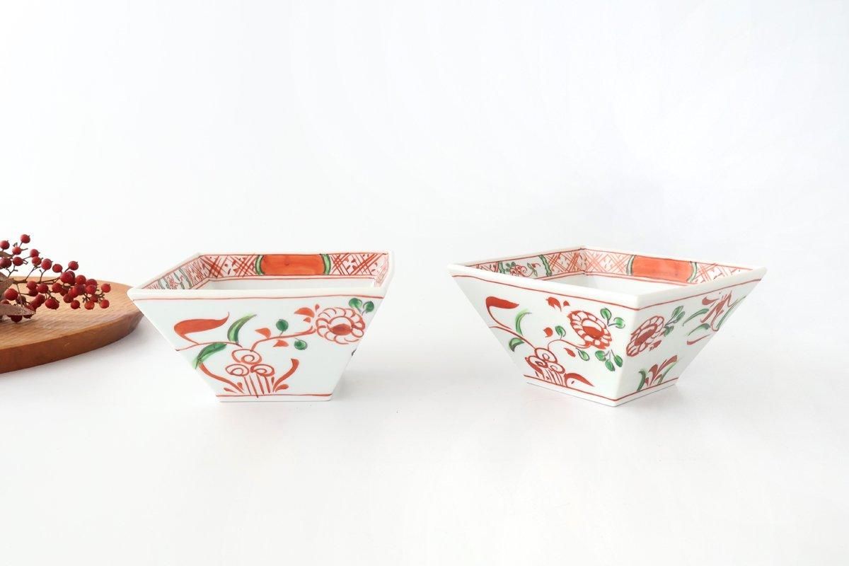 Small Square Bowl Red Flower | Kobachi Bowl Arita Ware