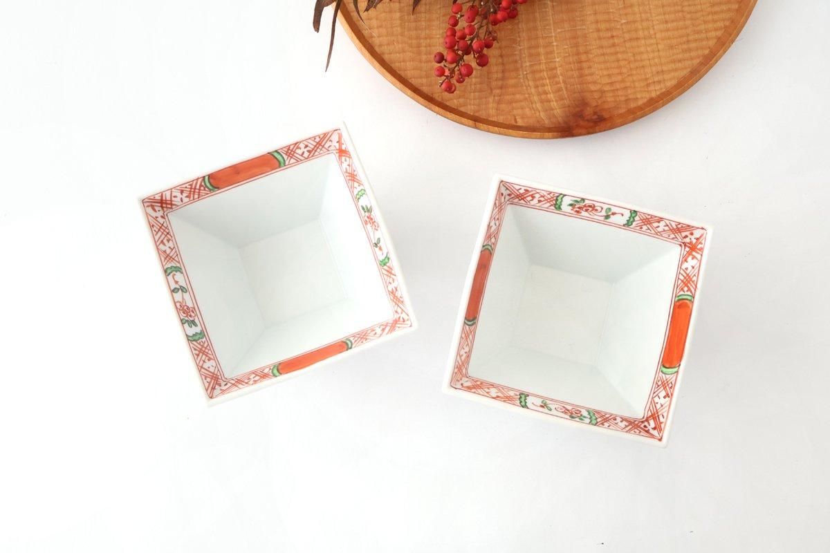 Small Square Bowl Red Flower | Kobachi Bowl Arita Ware