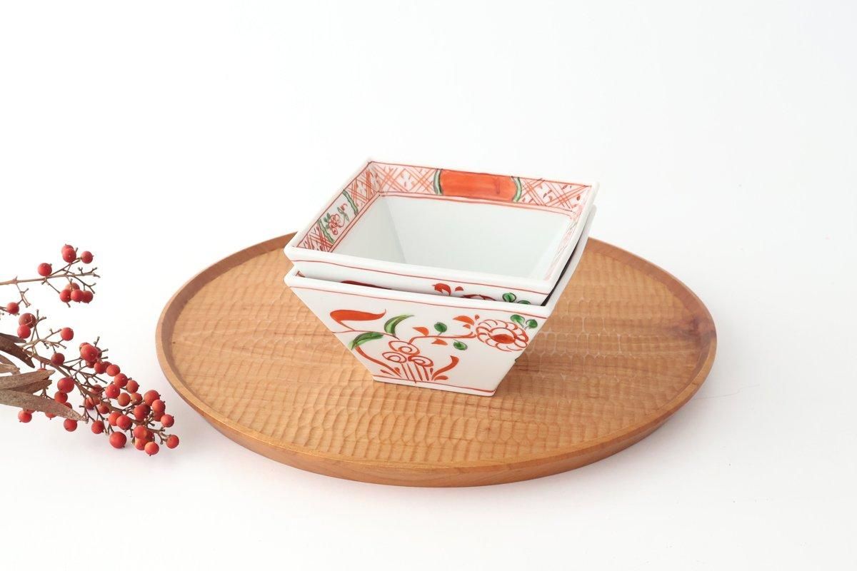 Small Square Bowl Red Flower | Kobachi Bowl Arita Ware