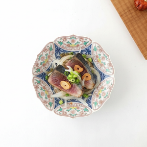 Bellflower-shaped Footed Plate Hemp Leaf Pattern  | Arita Ware