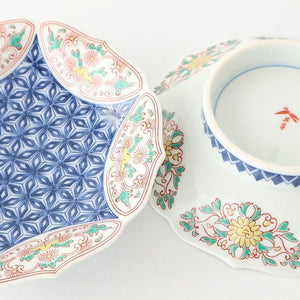 Bellflower-shaped Footed Plate Hemp Leaf Pattern  | Arita Ware