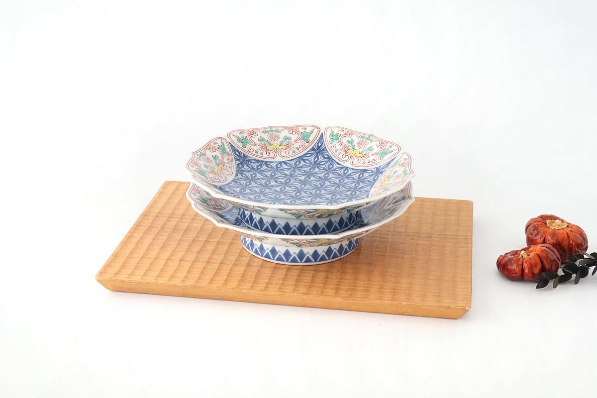 Bellflower-shaped Footed Plate Hemp Leaf Pattern  | Arita Ware