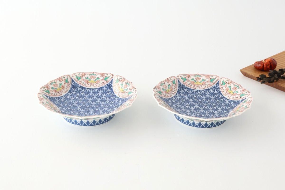 Bellflower-shaped Footed Plate Hemp Leaf Pattern  | Arita Ware