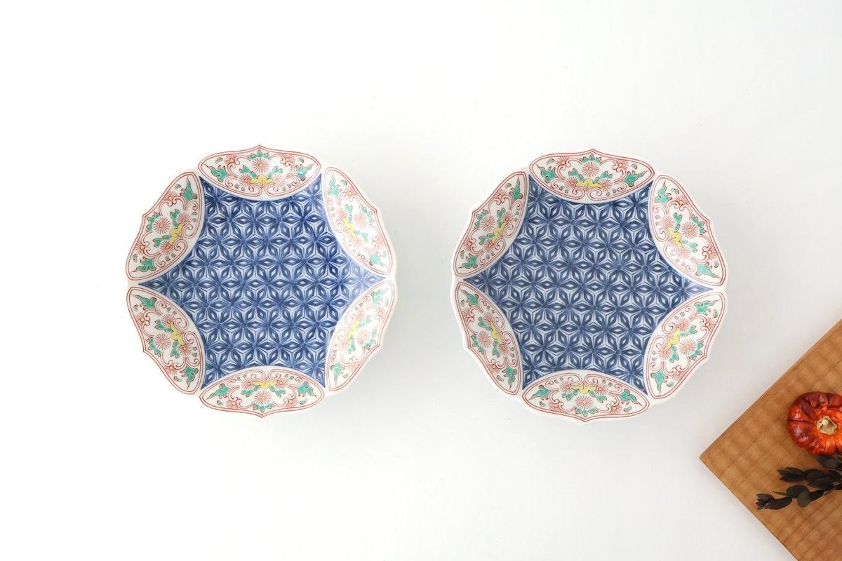 Bellflower-shaped Footed Plate Hemp Leaf Pattern  | Arita Ware