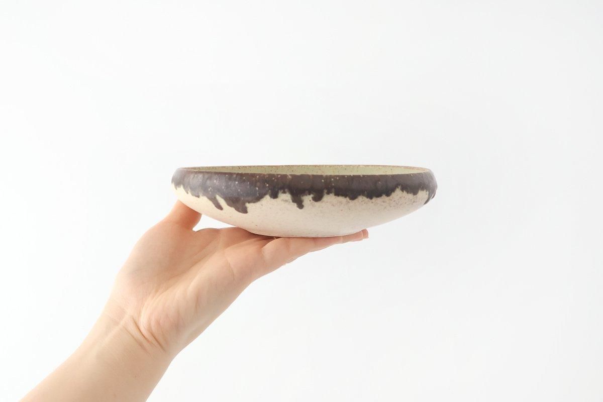 Serving Bowl White and Brown Rim Small | Mino Ware