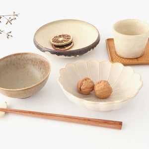 Serving Bowl White and Brown Rim Small | Mino Ware
