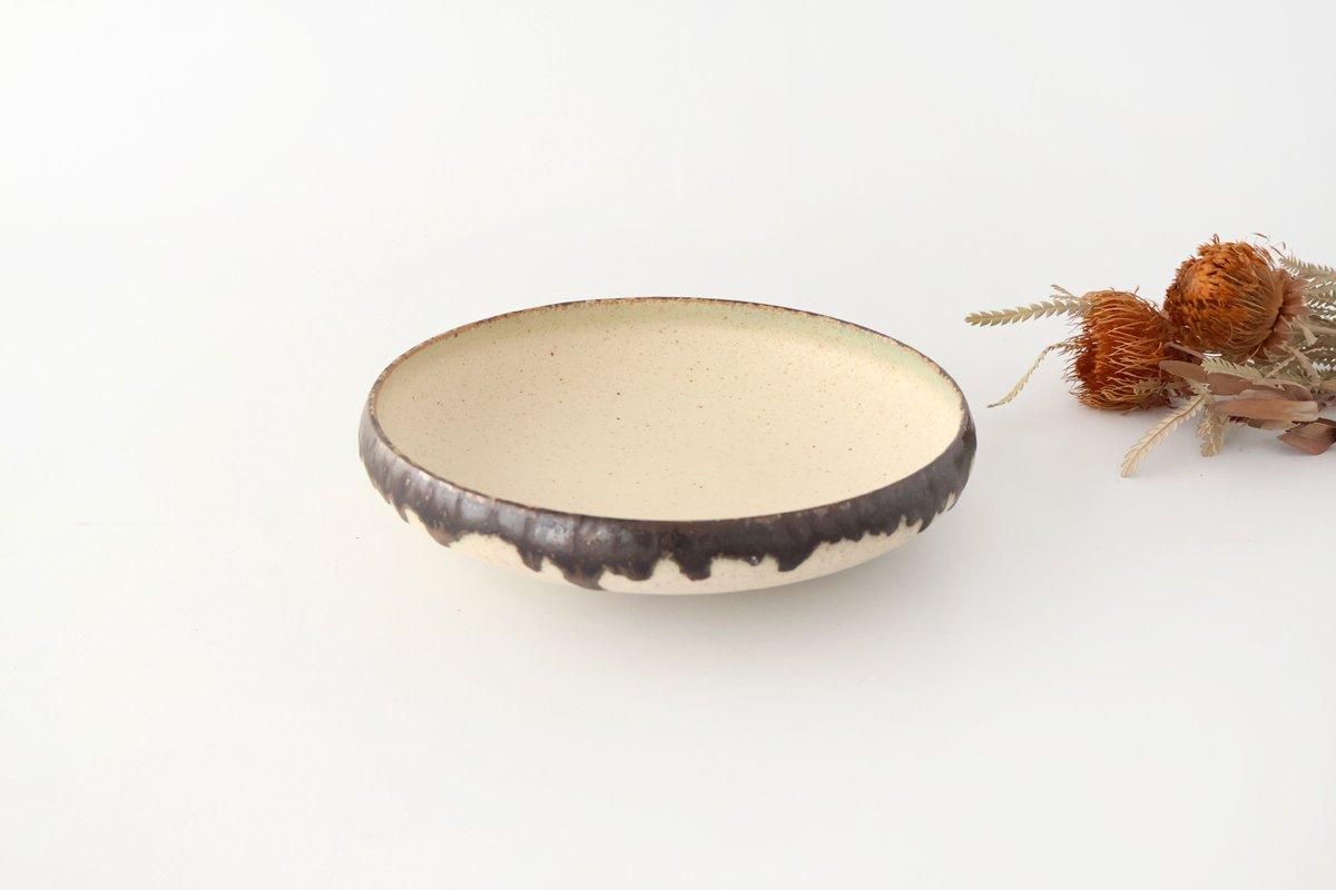 Serving Bowl White and Brown Rim Medium  | Mino Ware