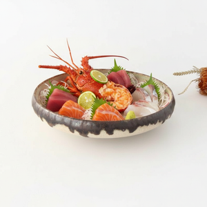 Serving Bowl White and Brown Rim Medium  | Mino Ware