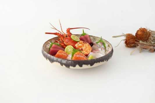 Serving Bowl White and Brown Rim Medium  | Mino Ware