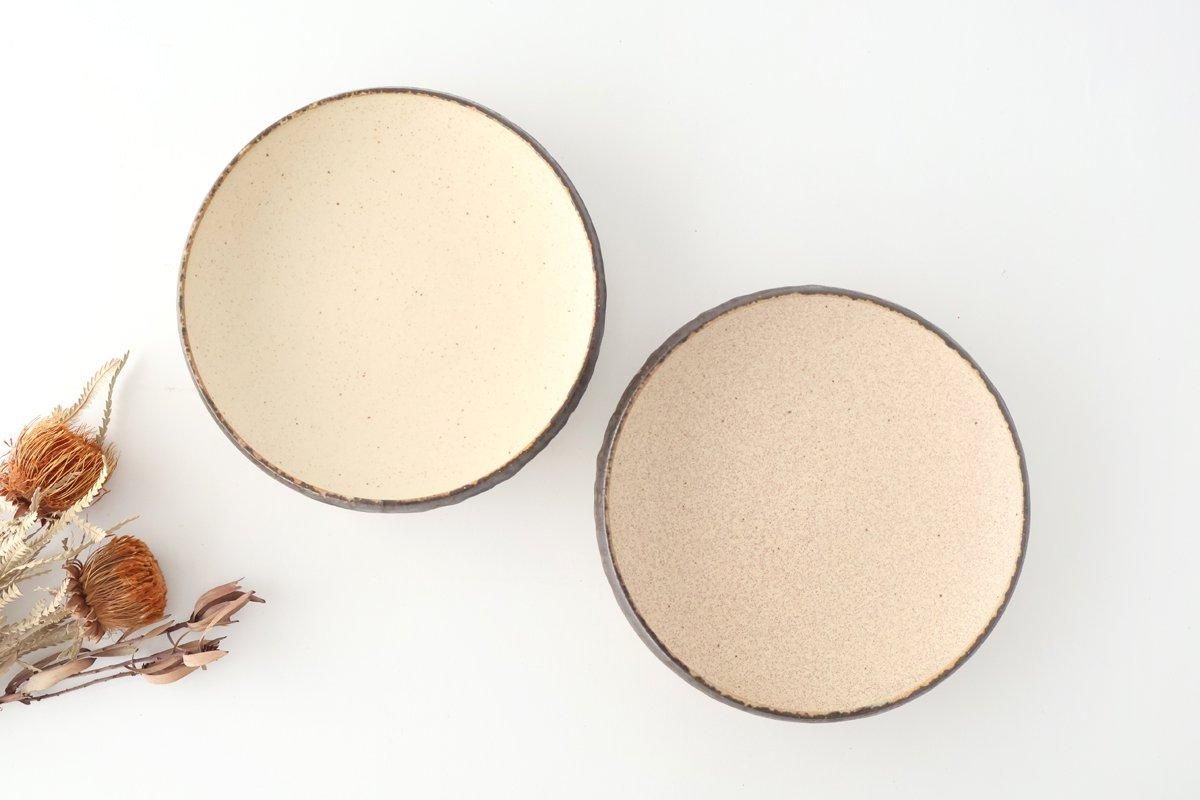 Serving Bowl White and Brown Rim Medium  | Mino Ware