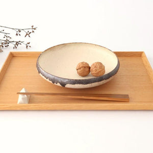 Serving Bowl White and Brown Rim Medium  | Mino Ware