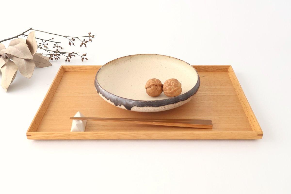 Serving Bowl White and Brown Rim Medium  | Mino Ware