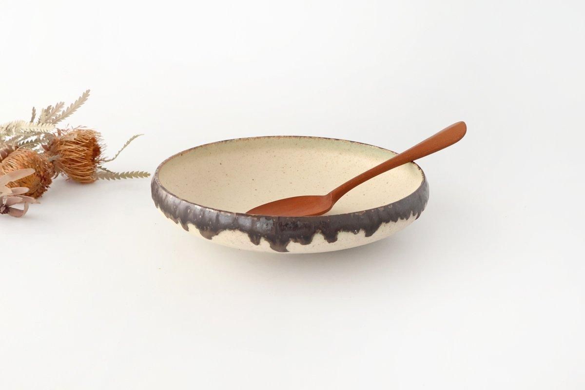 Serving Bowl White and Brown Rim Medium  | Mino Ware