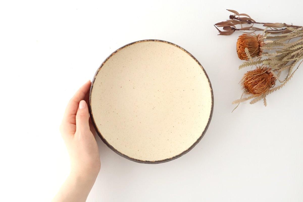 Serving Bowl White and Brown Rim Medium  | Mino Ware