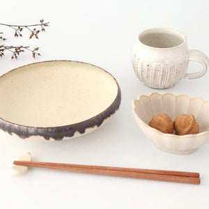 Serving Bowl White and Brown Rim Medium  | Mino Ware