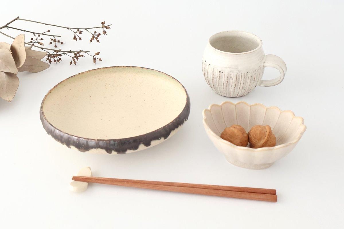 Serving Bowl White and Brown Rim Medium  | Mino Ware