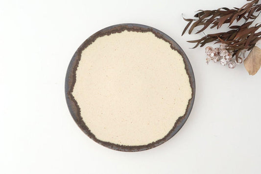 Plate White and Brown Rim Medium | Mino Ware