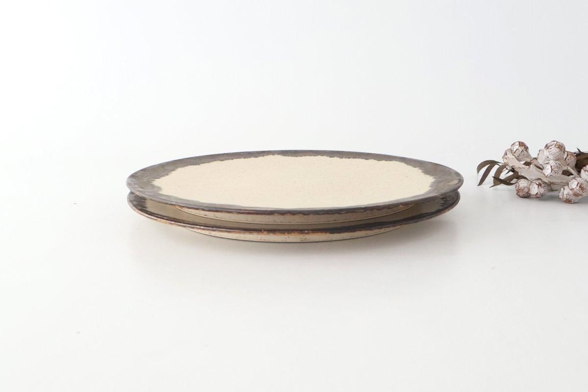 Plate White and Brown Rim Medium | Mino Ware