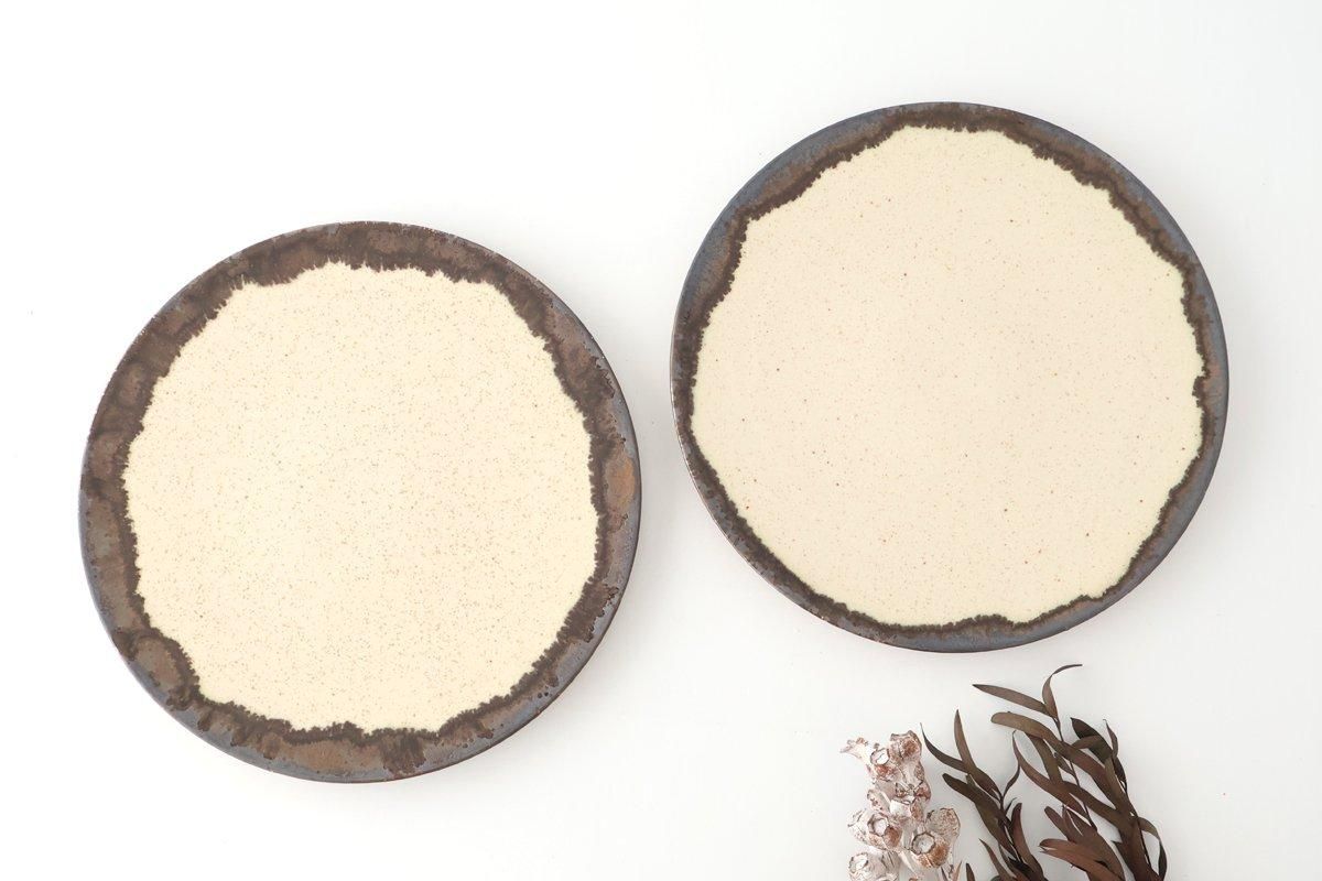 Plate White and Brown Rim Medium | Mino Ware