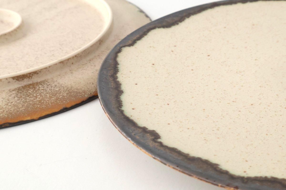 Plate White and Brown Rim Medium | Mino Ware