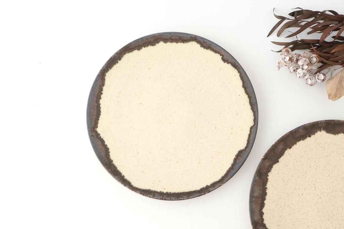 Plate White and Brown Rim Medium | Mino Ware