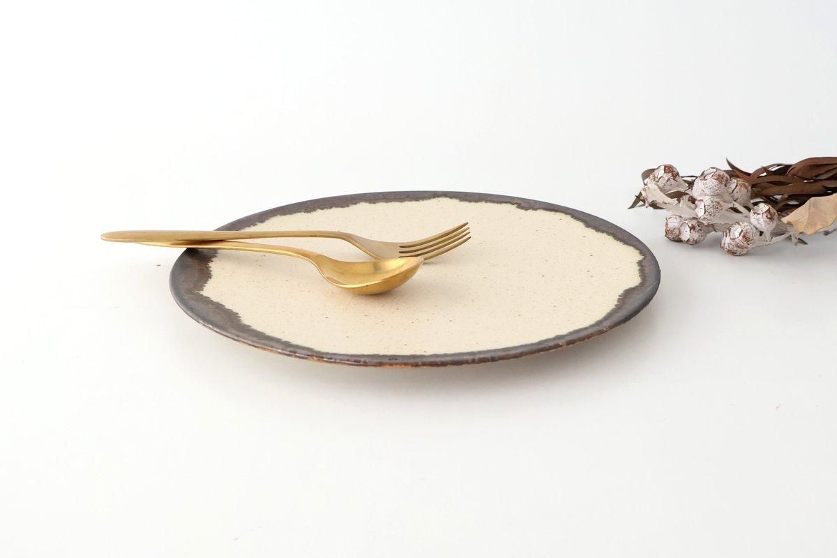 Plate White and Brown Rim Medium | Mino Ware