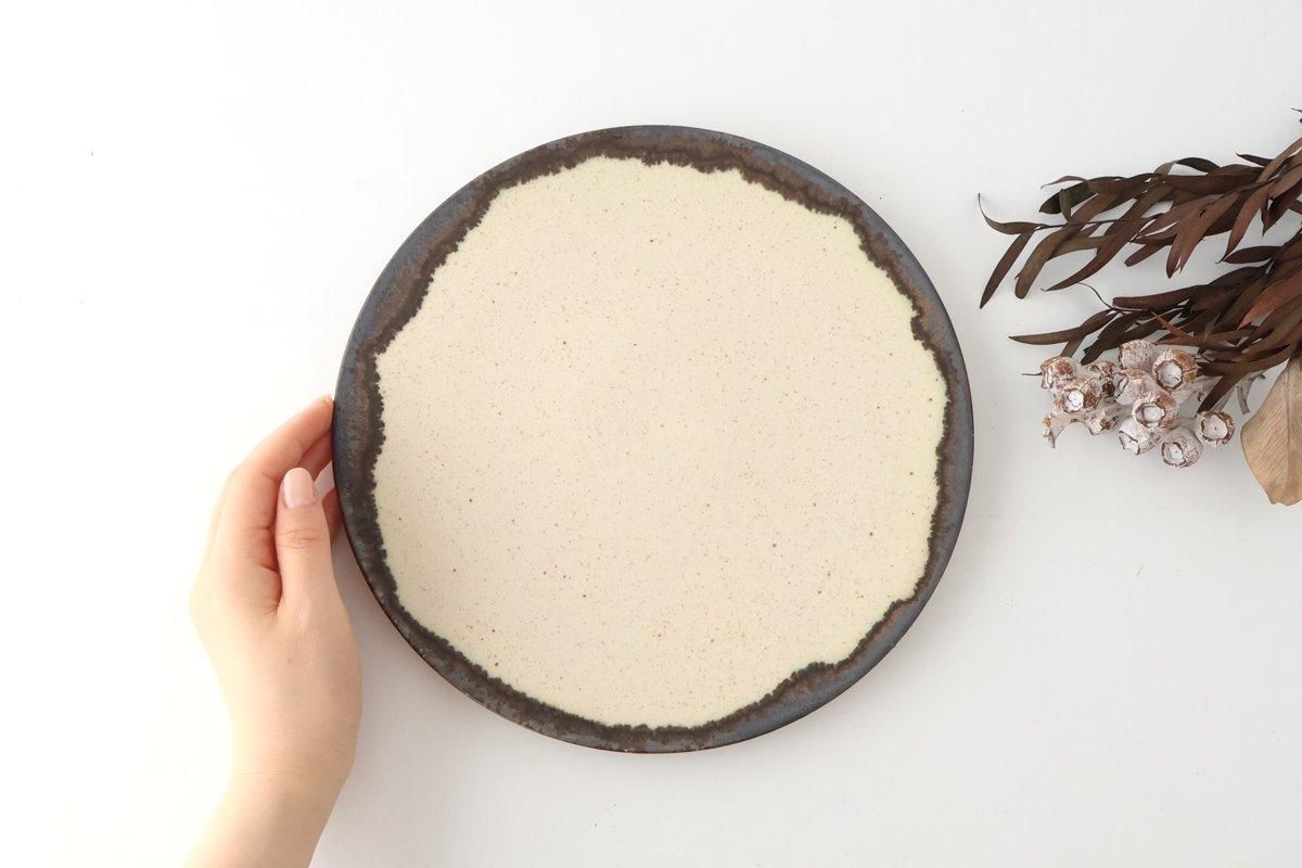 Plate White and Brown Rim Medium | Mino Ware