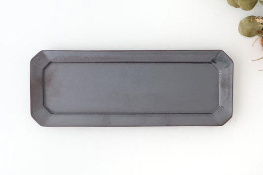 Kosen Kiln Long Octogonal Plate Black | Sushi Plate Banko Ware