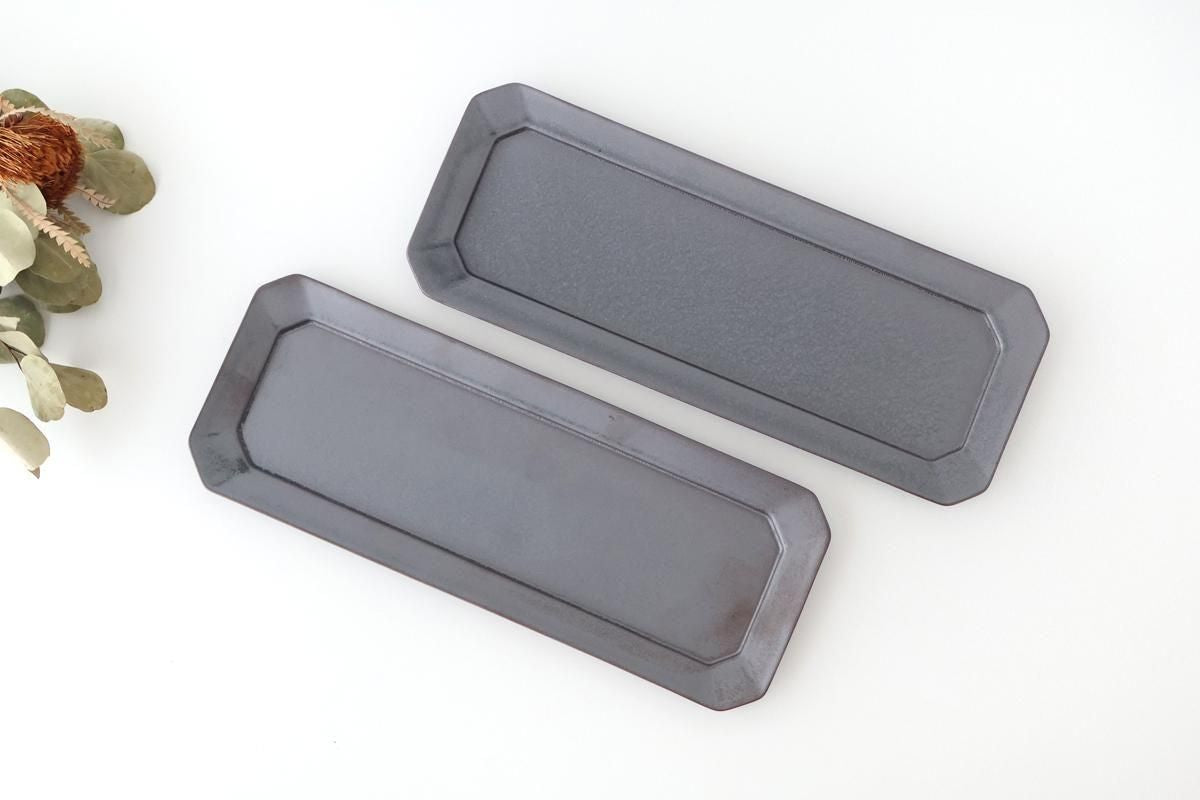 Kosen Kiln Long Octogonal Plate Black | Sushi Plate Banko Ware