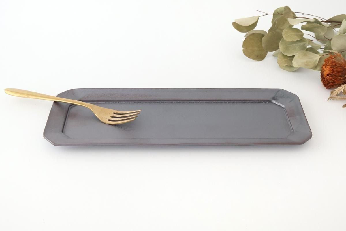 Kosen Kiln Long Octogonal Plate Black | Sushi Plate Banko Ware