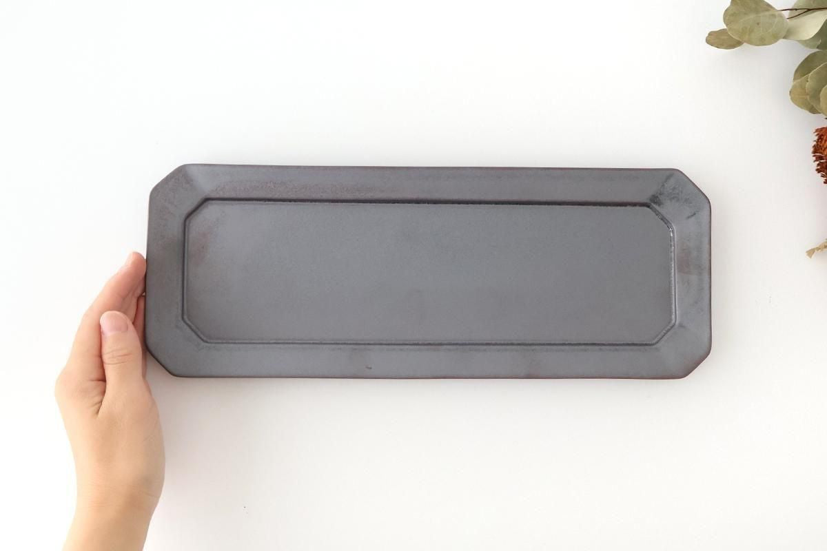 Kosen Kiln Long Octogonal Plate Black | Sushi Plate Banko Ware