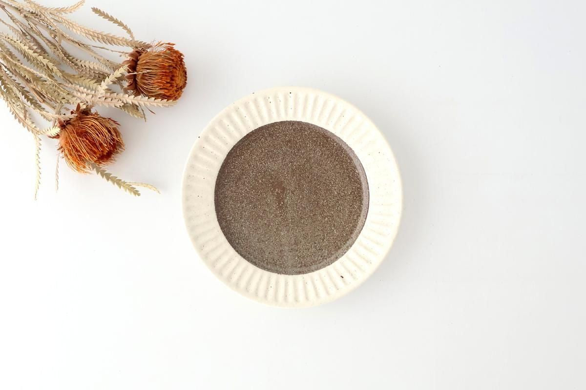 Tohzan-Gama Round Plate White and Brown 17cm/6.7in | Mino Ware