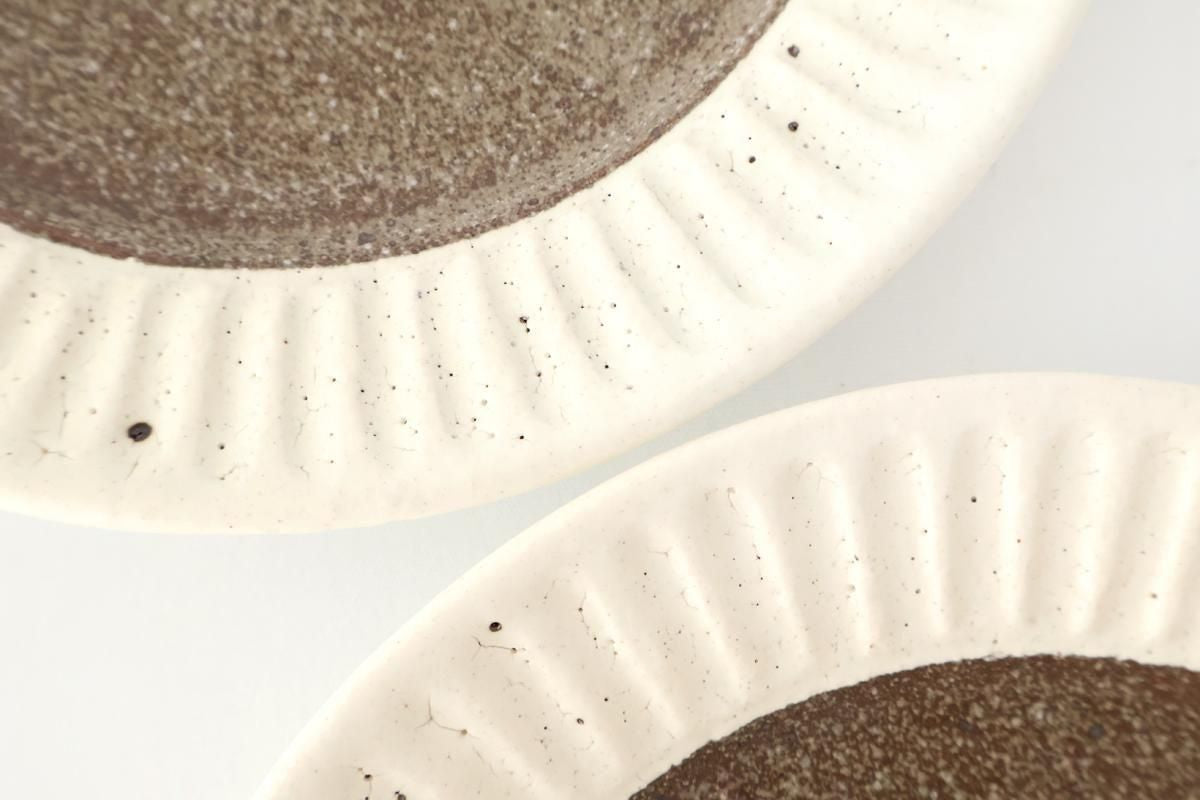 Tohzan-Gama Round Plate White and Brown 17cm/6.7in | Mino Ware