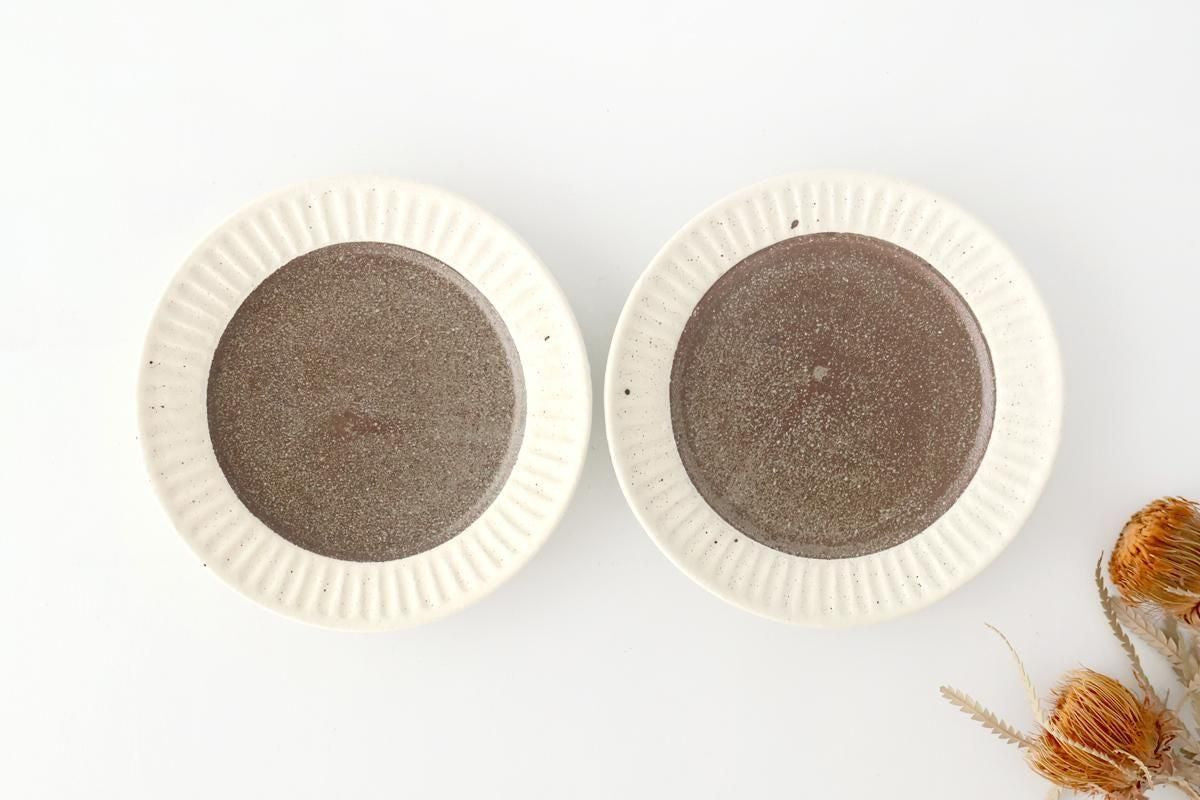 Tohzan-Gama Round Plate White and Brown 17cm/6.7in | Mino Ware