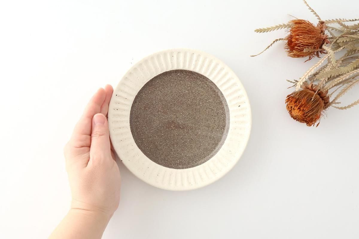 Tohzan-Gama Round Plate White and Brown 17cm/6.7in | Mino Ware