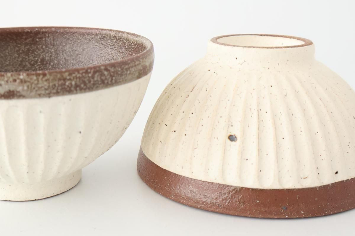 Tohzan-Gama Rice Bowl White and Brown | Mino Ware