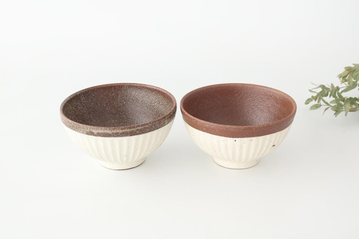 Tohzan-Gama Rice Bowl White and Brown | Mino Ware