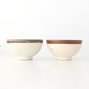 Tohzan-Gama Rice Bowl White and Brown | Mino Ware