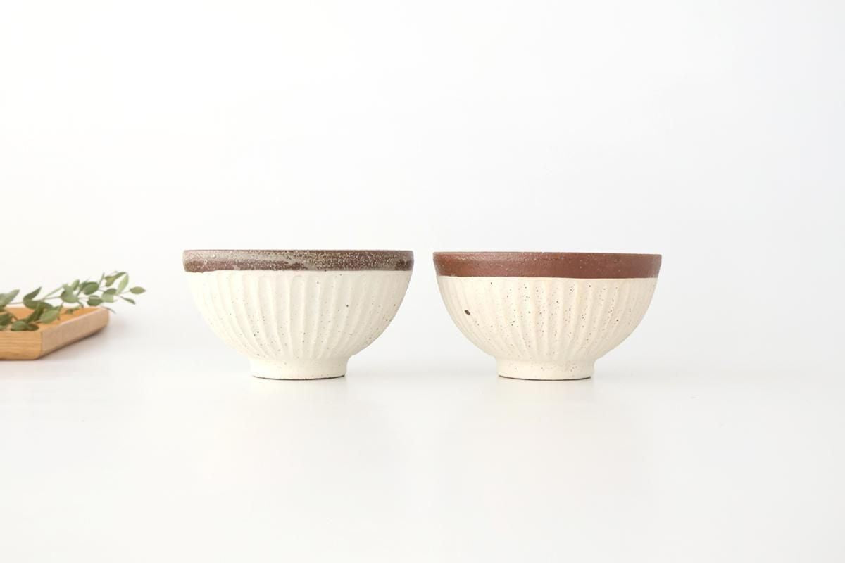 Tohzan-Gama Rice Bowl White and Brown | Mino Ware