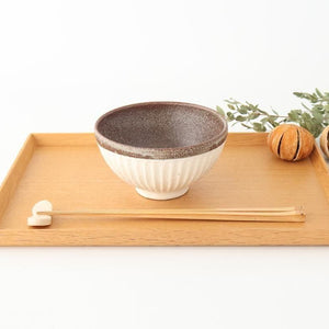 Tohzan-Gama Rice Bowl White and Brown | Mino Ware